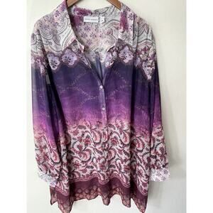 Susan Graver Womens Purple Floral Chiffon Size 3XP Sheer Lagenlook Cottagecore